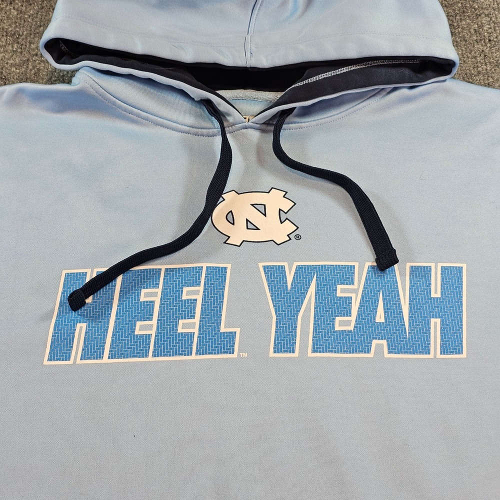 Majestic Mens Medium Blue North Carolina Tar Heels Hoodie Heel Yeah NCAA Sports